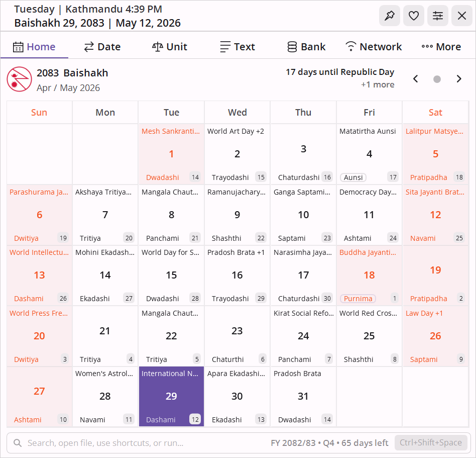 NepDate Widget desktop calendar